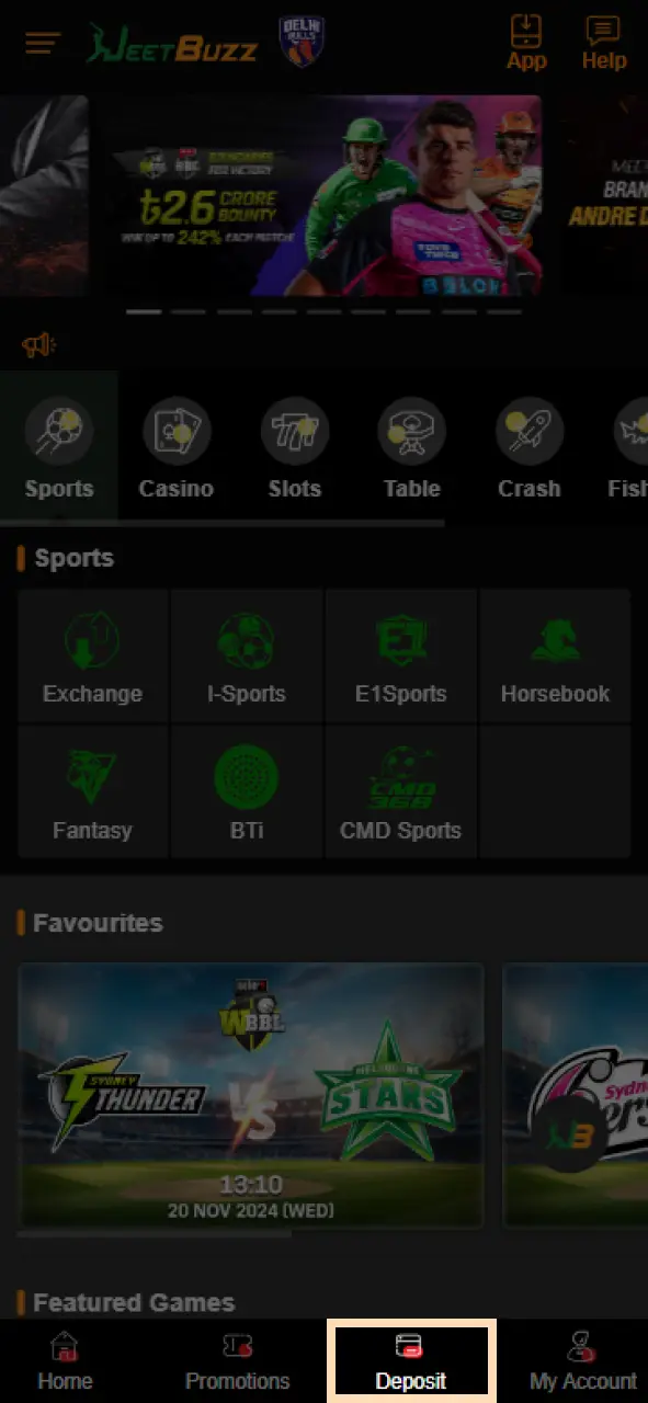 আপনার JeetBuzz অ্যাকাউন্টে লগ ইন করার পরে একটি জমা করুন।