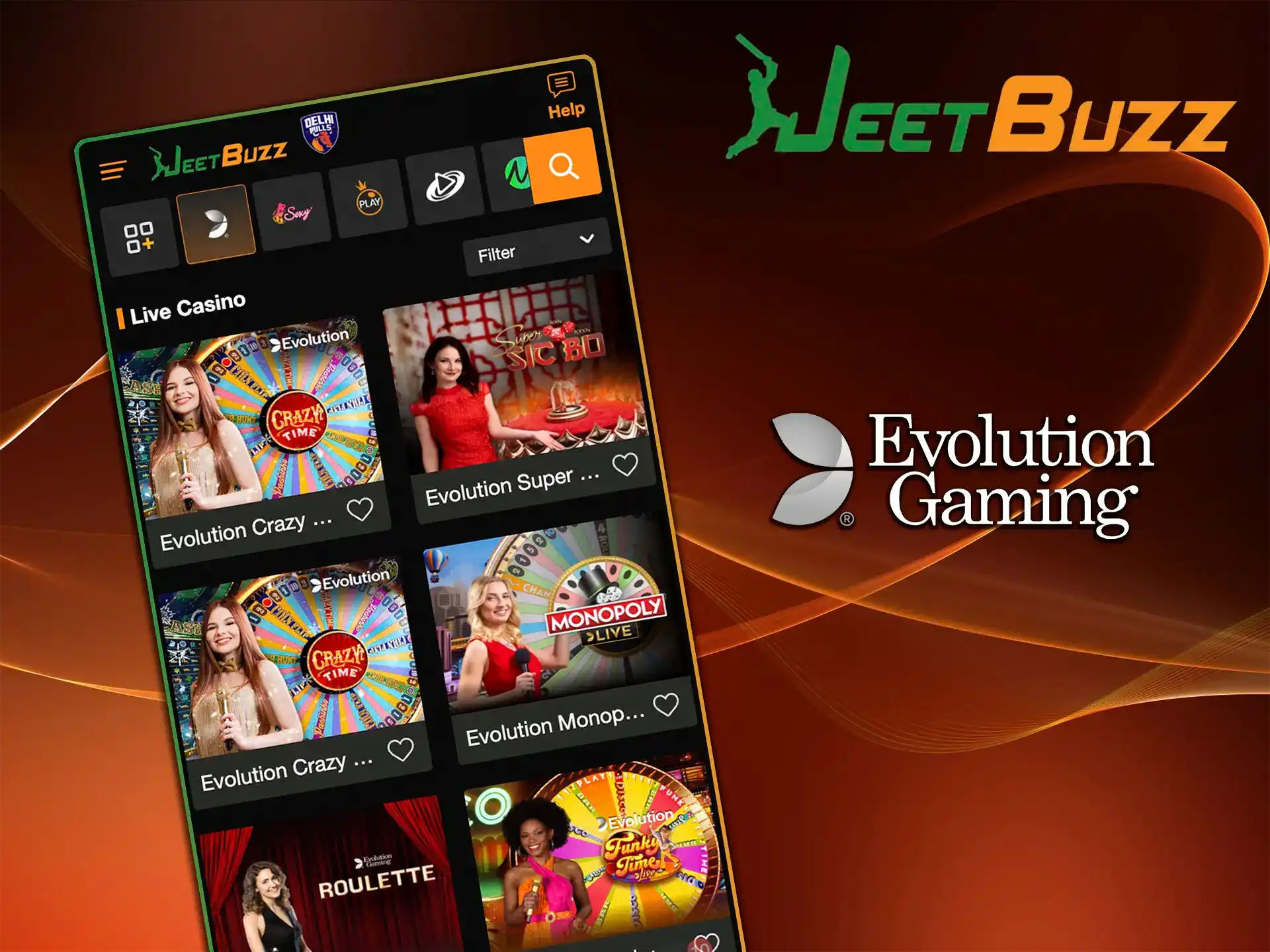 Explore the provider Evolution which is available at JeetBuzz Casino and is known for its lucrative games.
